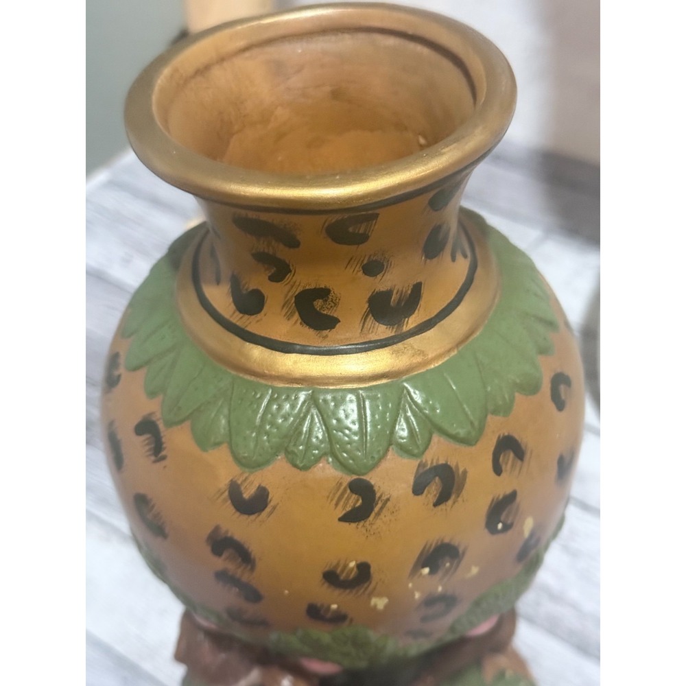 Rare 70s Vintage Monkey Pedestal Ceramic Vase Majolica Style Jungle Leopard - Picture 8 of 9